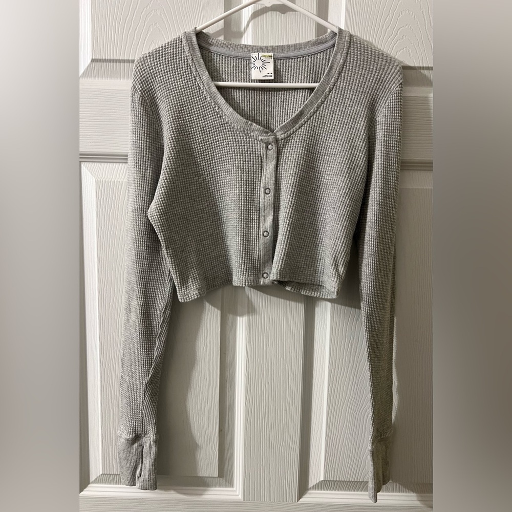 Offline by Aerie Light Gray Waffle Knit Henley